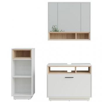 Set di Mobili da Bagno Vicco Beatrice in Bianco/Sonoma – 3 Pezzi con Unità Midi