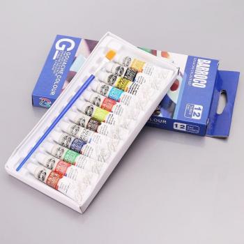 Peinture Gouache 12 couleurs 6ml avec brosse pour artistes