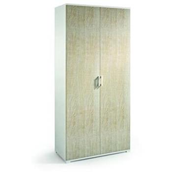 Armoire de Salle de Bain H 195cm avec 2 Portes en Chêne Blanc