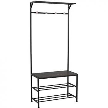 Meuble d'entrée noir avec banc et porte-manteau