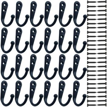 24-Piece No-Scratch Coat Hook Set with Wall Mount and 50 Screws in Black