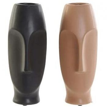 Jarrón Moderno DKD Home Decor 9,5 x 9,5 x 28 cm Cerámica Rosa Claro y Gris Oscuro (2 Unidades)