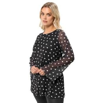 Women’s Black Polka‑Dot Mesh Swing Top, Size 34-36