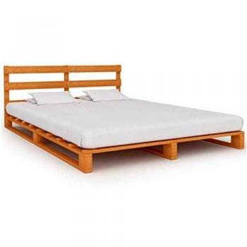 Lit double en bois de palette avec cadre sur pieds marron 200x200 cm