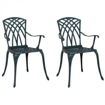 Chaises de jardin vertes en aluminium moulé 2 unités