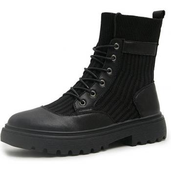 STQ Soft Leather Black Ankle Boots for Women