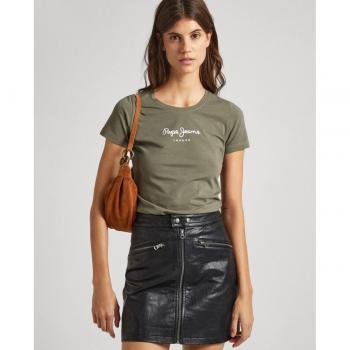 T-shirt Pepe Jeans femme New Virginia Slim manches courtes vert kaki