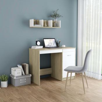 Engineered Wood Desk White and Sonoma Oak 39.4x19.7x29.9