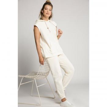Top smanicato in felpa con cappuccio, Donna, Verde, Taglia 56/58, Cotone/Poliestere