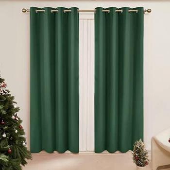 Ready Made Eyelet Blackout Thermal Grommet Curtains in Forest Green