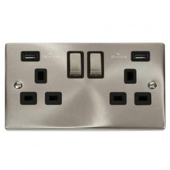 Click Scolmore 2 Gang 13A Switched Socket with Dual USB-A Ports