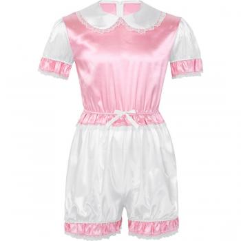 Adult Baby Sissy Satin Romper with Lace
