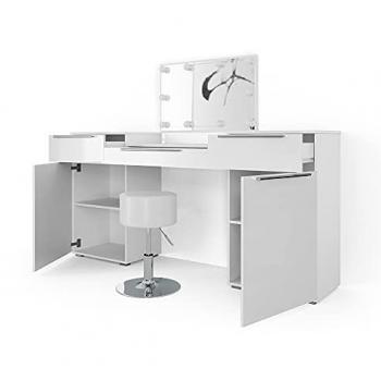 Vicco Schminktisch Lilli, Weiß, 190 cm mit LED-Beleuchtung und Hocker