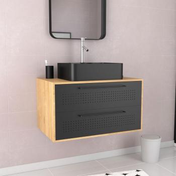 Bureau de Toilette 80 cm – Design Rectangulaire – Bois Chêne & Noir Maté