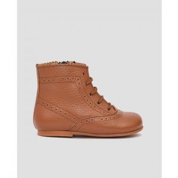 Botines de bebé Mr Mac en piel rugosa camel con cordones