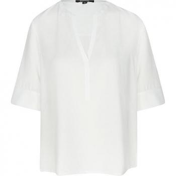 Comma Kurzarmbluse Twill-Bluse im Relaxed Fit mit Tunika-Ausschnitt