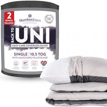 Slumberdown Uni Waffle 10.5 Duvet Set with 2 Medium Pillows – Grey, Single Edition