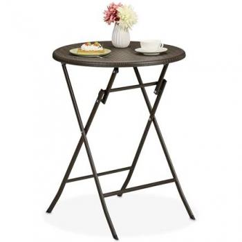 Table de jardin en plastique et acier, 75 x 60 cm, marron, pliable