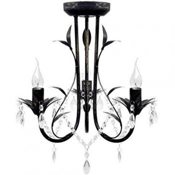 Crystal Beaded Art Nouveau Black Chandelier 3xE14 Bulbs