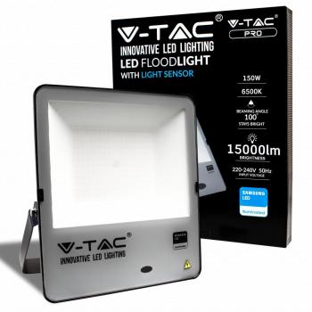 Faro LED 150W con Sensore Crepuscolare Bianco Freddo 6500K Colore Nero