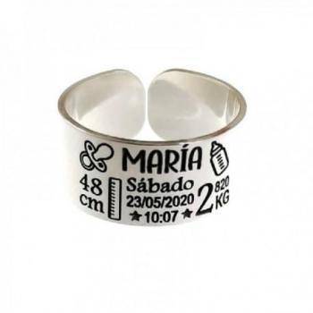 Anillo Personalizable Plata Ley 925m Mujer Nacimiento Bebé Abierto
