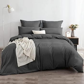 Soifox Anthrazit Bettbezug 200x220 + 80x80 cm Kissenbezug – Winterbettwäsche Set