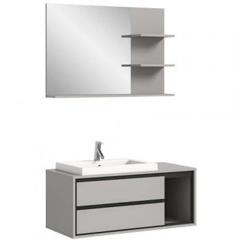 Ebuy24 Badezimmer-Set Jaru Badmöbelset 100cm grau,schwarz
