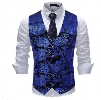 Chaleco azul para hombre, estilo formal, cuello redondo impreso