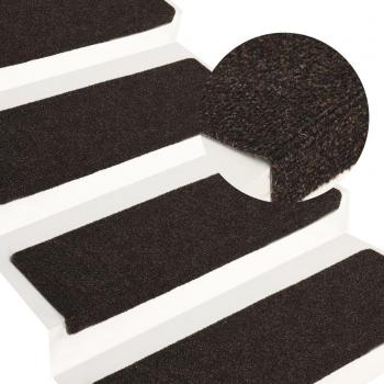 Tapis d'Escalier Tissu Aiguilleté 15 pcs 65x21x4 cm Marron Foncé