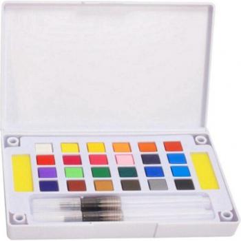 Kompaktes Aquarellfarben Set mit Wasserpinsel