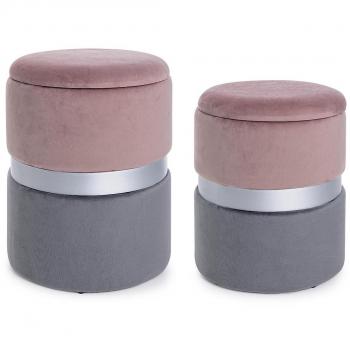Grau-Rosa Pouf-Set mit Stauraum