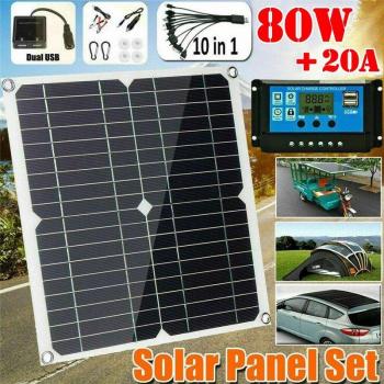 Sistema de Panel Solar Plegable 80W 18V con Controlador de 20A y Cargador USB para Caravanas