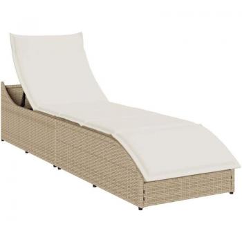 VidaXL Foldable Sun Chair with Cushion & Built‑in Storage – Beige Poly Rattan