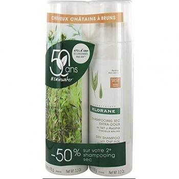 Klorane Shampooing sec au Lait d'Avoine pour Cheveux Châtains à Bruns, 2 x 150 mL