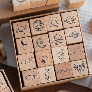 Wooden Vintage Space Stamp Set