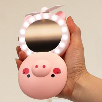 Espejo de Mano 3 en 1 con Ventilador y Luz para Maquillaje