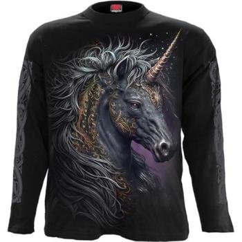 Black Spiral Celtic Unicorn Men's Long Sleeve Top – Size L