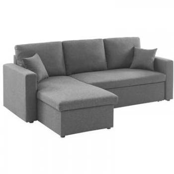 Canapé d’angle multi‑fonction – conversion lit, coffre rangement, reversible – IDA, gris chiné foncé (3 places)