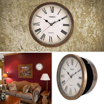 Vintage Nordic Round Wall Clock with Hidden Storage