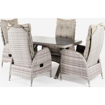 Terraza Elegante: Juego de Mesas y Sillas Reclinables en Gris Claro