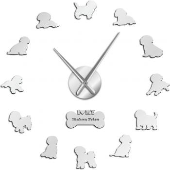 Miroir 3D Bichon Frise – Grande Horloge Murale