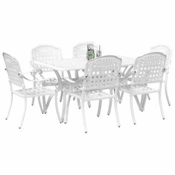 Elegant 7-Piece Patio Dining Set – White Cast Aluminum