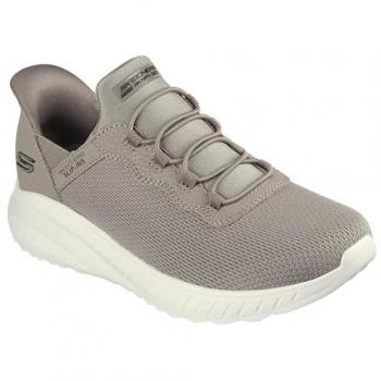 Skechers Women’s Taupe BOBS Sport Squad Chaos Slip-Ins – Textile/Synthetic, Vegan, Machine Washable – Size 6