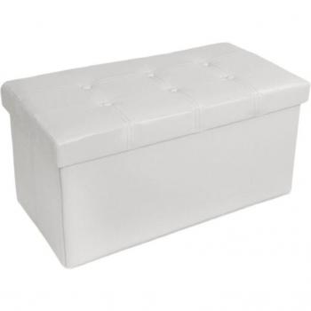 Pouf multifonction 80x39 cm, rangement pliable, couleur blanche, salon