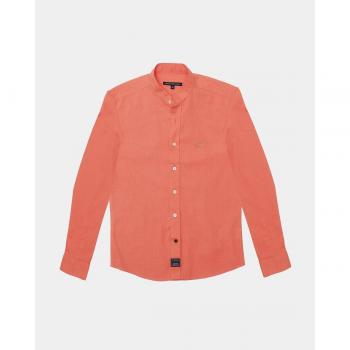 Blusa Niñera Cuello Mao en Lino Coral