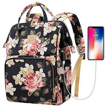 5.6 Inch Water Resistant Laptop Backpack with USB Charging Port, Stylish College Daypack for Women/Girls/Business/Travel