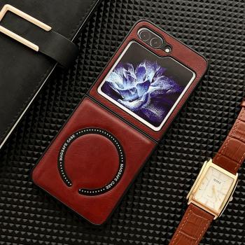 Coque en cuir PU rouge pour Samsung Galaxy Z Flip 5 avec charge sans fil