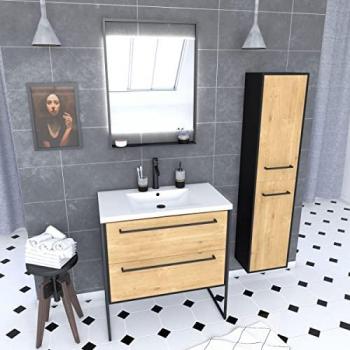 Lavabo bianco Aurlane con colonna e specchio LED