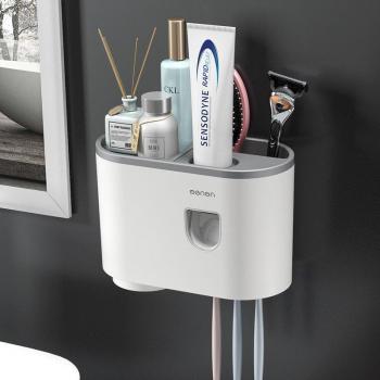 Magnetic Bathroom Toothbrush Organizer with Dispenser
