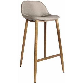 Taburete de Bar Beige con Asiento Textil y Patas de Metal Efecto Madera, 73 cm de altura